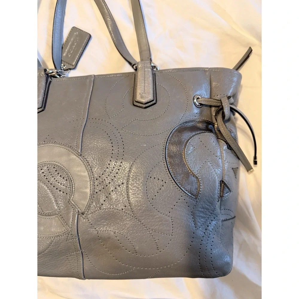 Coach Chelsea Inlaid Leather Charlie Gray Grey Tote Zip Large Patchwork